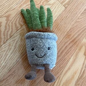 Jellycat Plush Plant with Green Leaves and Gray Pot